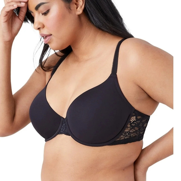 Wacoal French Garden Seamless T-shirt Bra with Lace in Black Plus Size 38C - Picture 1 of 16